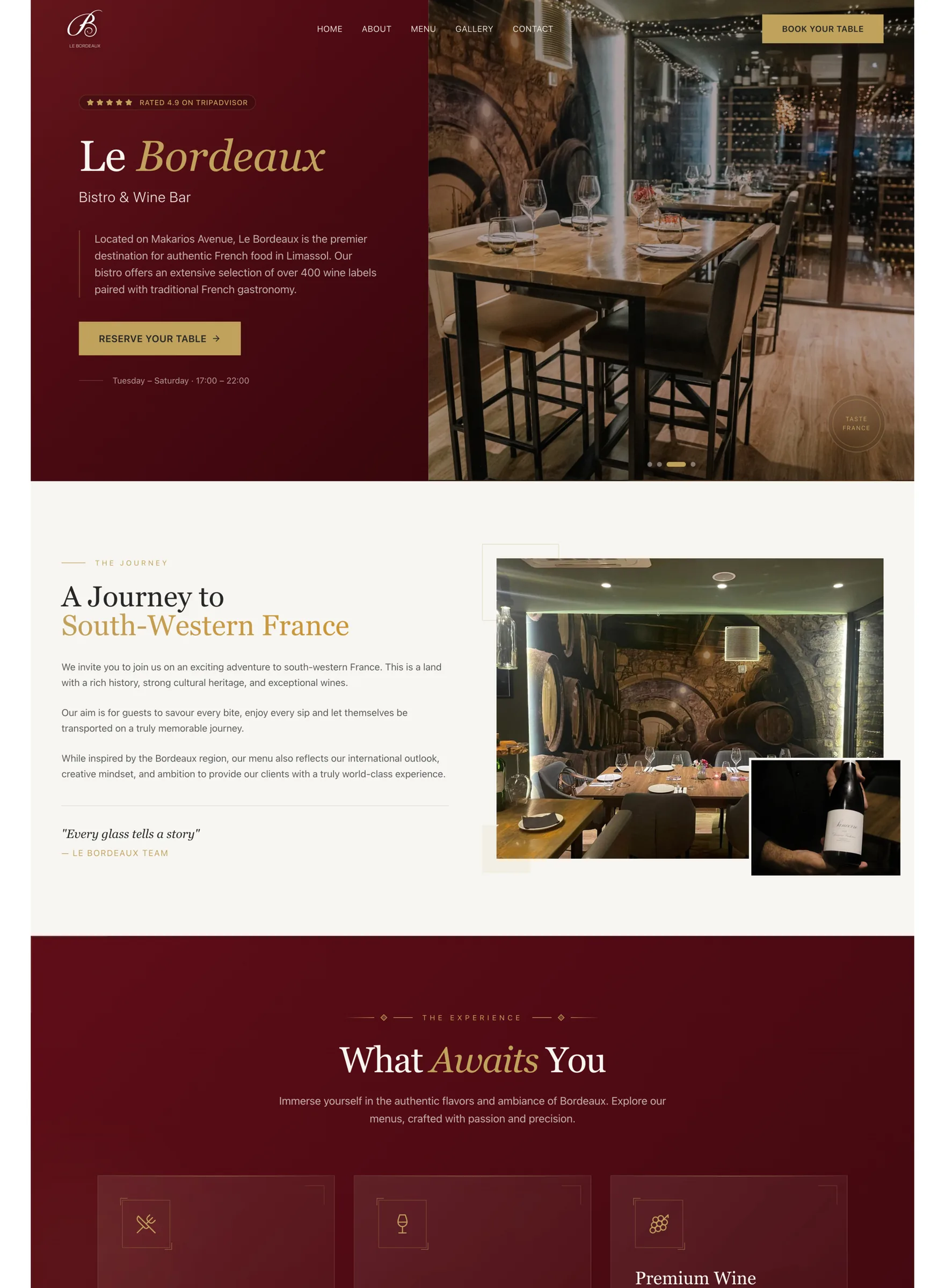 Le Bordeaux — the full page, scrolled top to bottom inside a browser frame