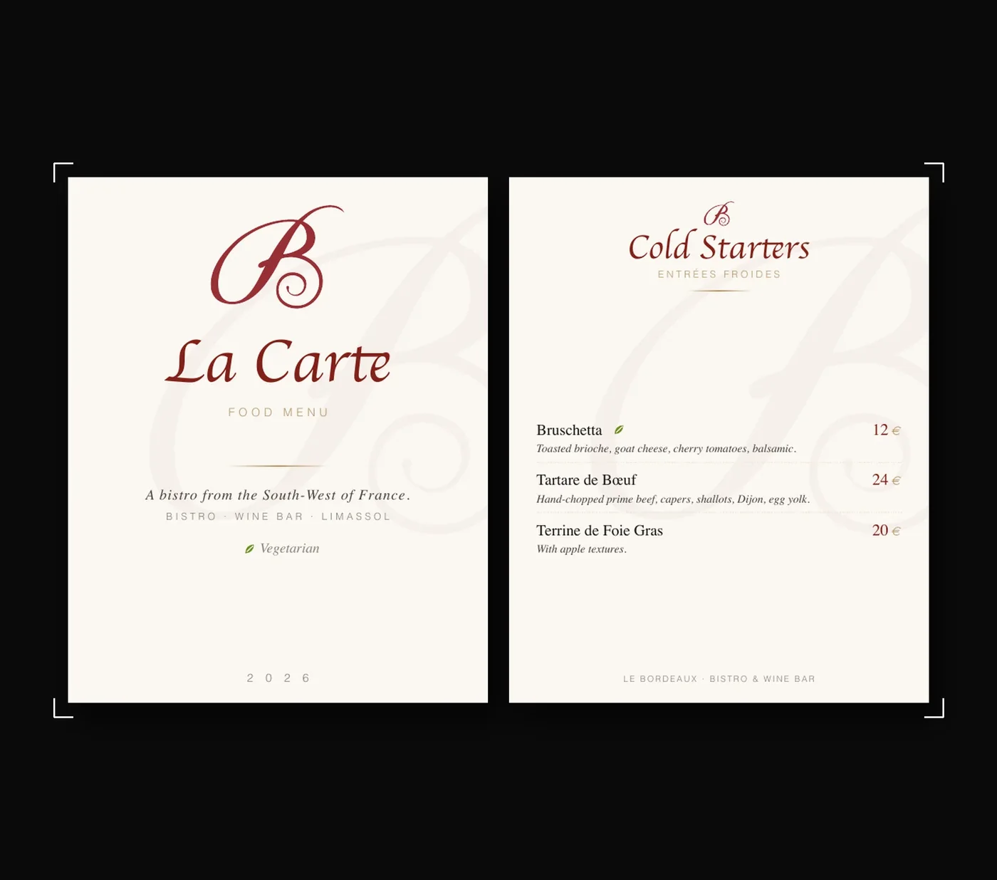 Food menu · online 4×5